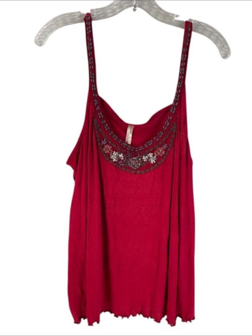 Free People Camisole Top Beaded Embroidered Red Size Large